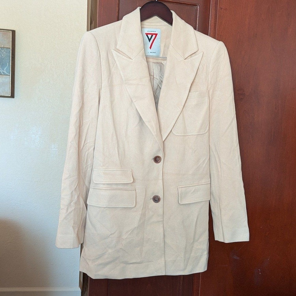 Quiet Luxury Japanese Beige Belted Blazer Jacket Minimalist Large Peacebird